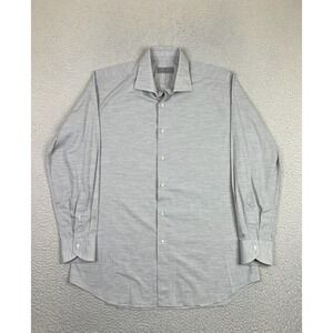 Canali Dress Shirt Mens 16.5 42 Light Gray Stripe Long Sleeve Made In Italy